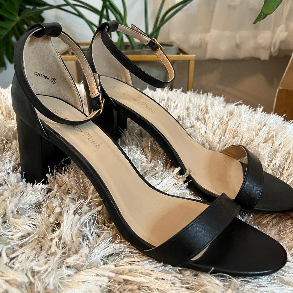 Black Faux Leather Sandal Heel